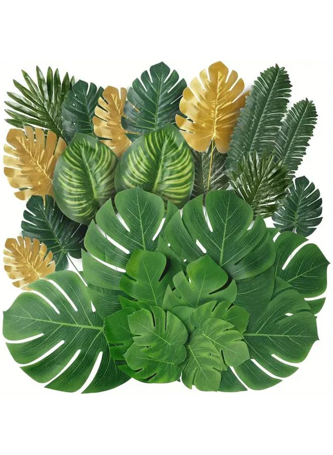 Green Artificial Tropical Palm Leaves Monstera Safari Jungle Decor Set 82 Pcs - Image 1